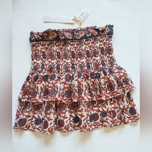 House Of Harlow 1960 Size L Smocked Mini Skirt Rust Floral Bohemian Cotton NEW
